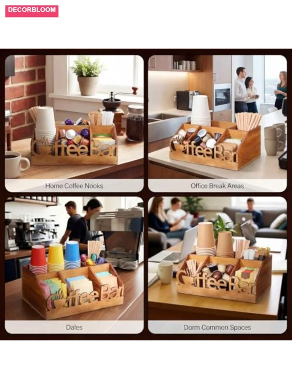 Wood Coffee Station Organizer Countertop Storage Basket for Pods, Tea,